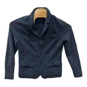 Fossil‎ Womens M Merino Wool Knit Blazer Cardigan Navy Blue Minimalist Fuzzy